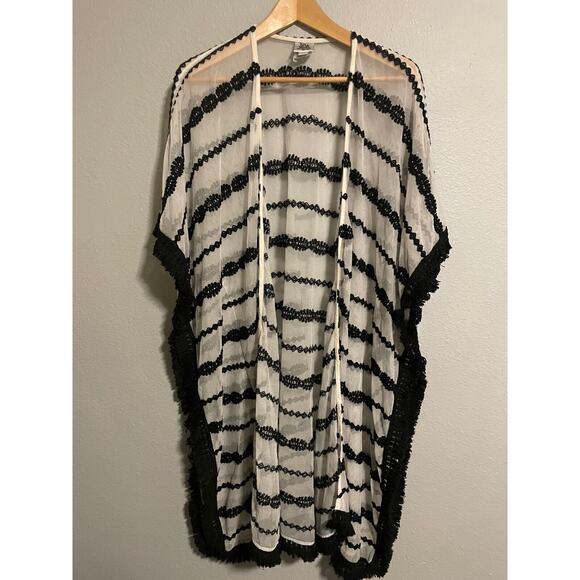 Ivy Jane Womens Kimono Size M/L White Mesh Sheer Floral Embroidered Duster Boho - Picture 1 of 8
